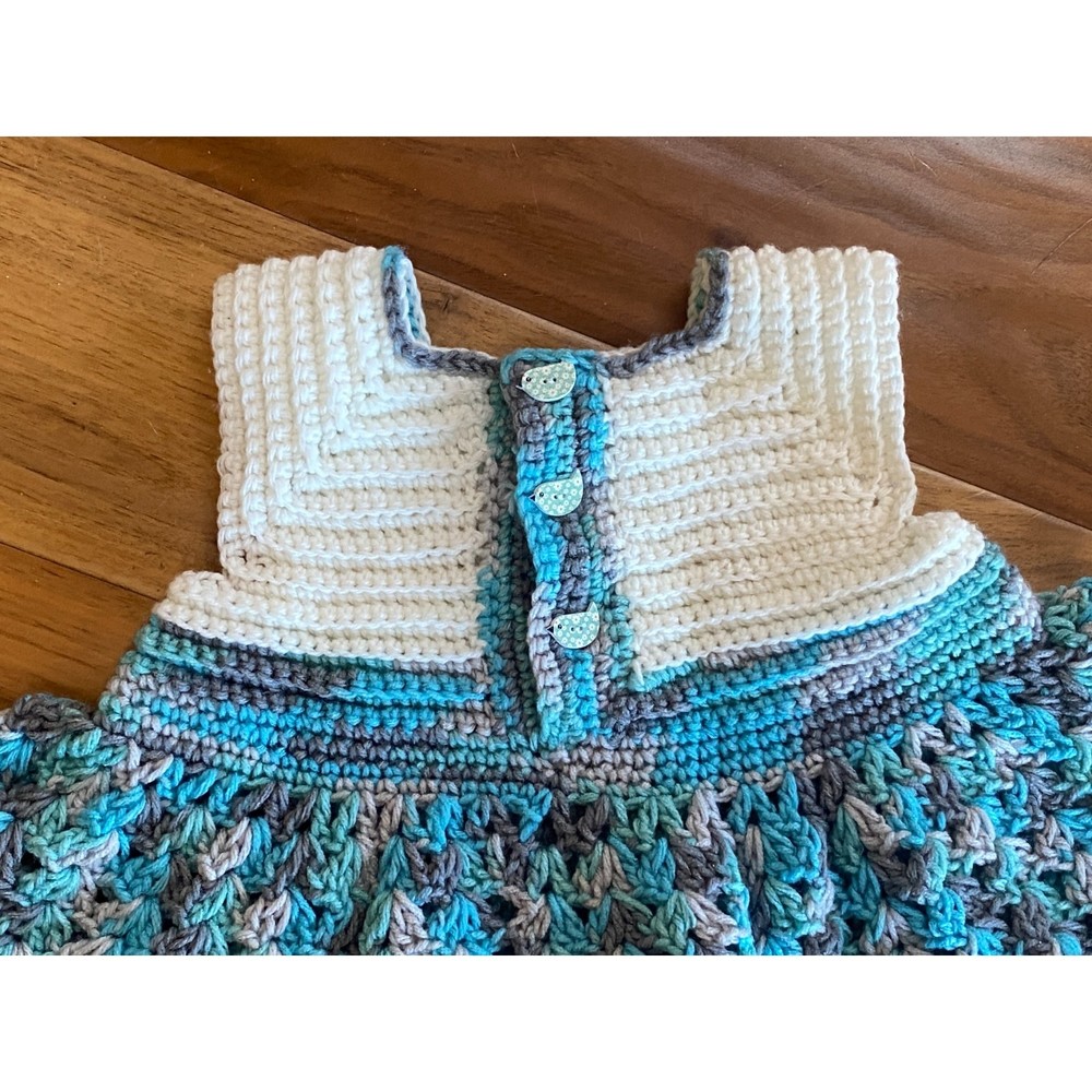 Blue Crochet Dress for Toddlers. Handmade, one of a kind. Excellent condition. - Picture 7 of 16
